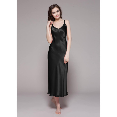 Chemise De nuit En Soie  Robe Sexy Pour Femme noir LilySilk  - Lingerie de Nuit et Nuisettes Grande Taille
