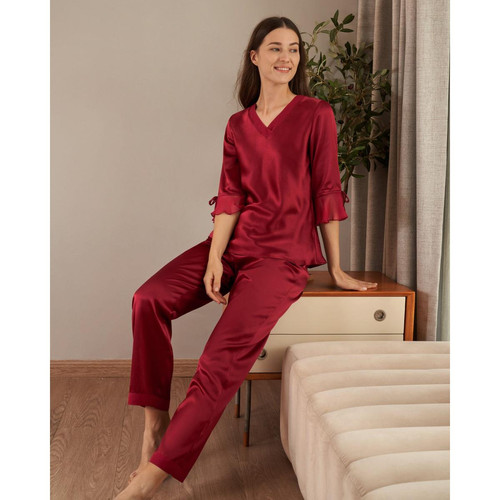 Ensemble De Pyjama En Soie  Dentelle rouge LilySilk  - Sport et homewear