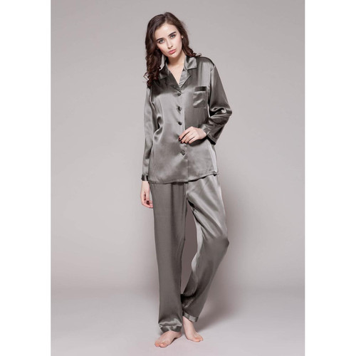 Ensemble De Pyjama En Soie  gris foncé LilySilk  - Nouveautés lingerie et maillot grande taille