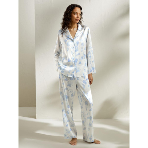 Ensemble pyjama longa Terra blanc en soie LilySilk  - Lingerie de Nuit et Nuisettes Grande Taille