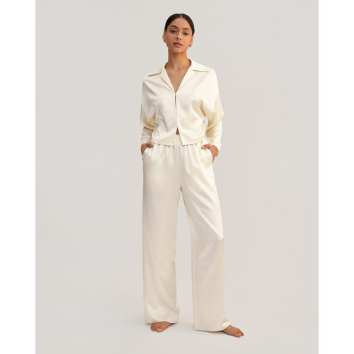Jasmine Pyjama à enfiler en soie blanc - LilySilk - Lingerie sexy promotion