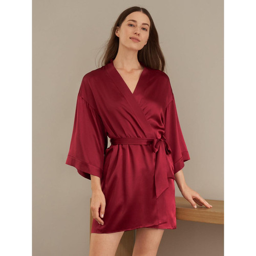 Mini peignoir en soie brillante pour femme rouge LilySilk  - Lingerie de Nuit et Nuisettes Grande Taille