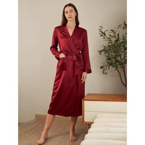 Robe De Chambre En Soie Longue Classique rouge LilySilk  - Lingerie de Nuit et Nuisettes Grande Taille