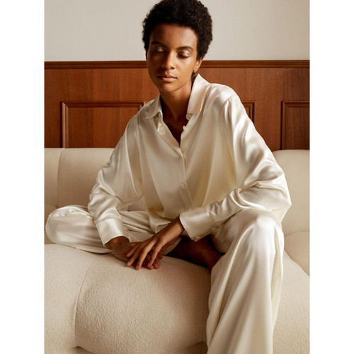 Viola Pyjama surdimensionné en soie blanc LilySilk  - Sport et homewear