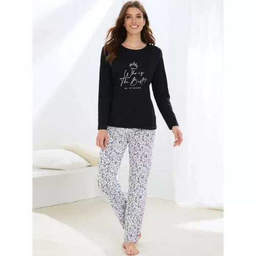 Pyjama 2 pièces T-shirt + pantalon imprimé noir en coton Venca  - Venca lingerie maillot