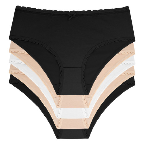 Lot de 5 culottes noire/beige/ivoire/beige/noire en coton bio - Dorina - Promo fitancy lingerie grande taille