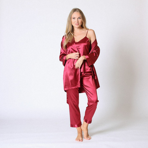 Ensemble pyjama satin et déshabillé Midnight rouge - Midnight Lingerie - Lingerie sexy promotion