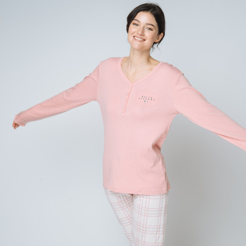 Pyjama deux pièces, pantalon à carreaux Iconic rose en coton Iconic  - Iconic Lingerie