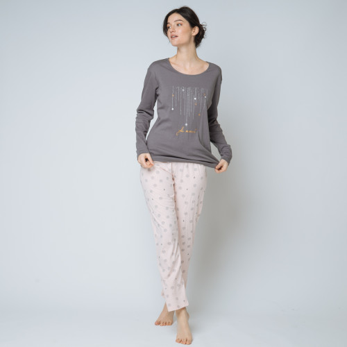 Pyjama deux pièces, pantalon imprimé Iconic rose en coton Iconic  - Iconic Lingerie