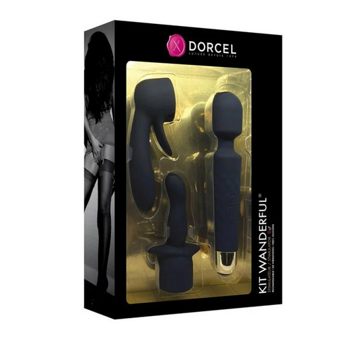 Stimulateur/wand avec embouts interchangeables KIT WANDERFUL - Noir Dorcel Dorcel  - Sexualite sextoys