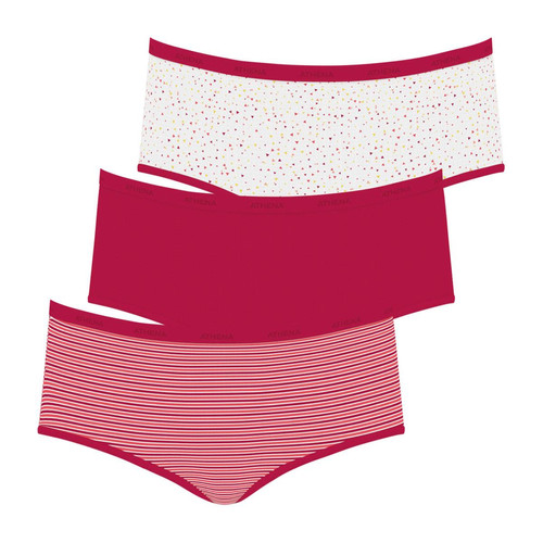 Lot de 3 boxers femme Ecopack Mode Rouge en coton Athéna  - Promo lingerie