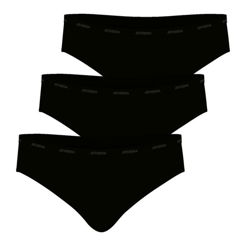 Lot de 3 slips femme Ecopack Basic noir en coton - Athéna - Culotte promotions
