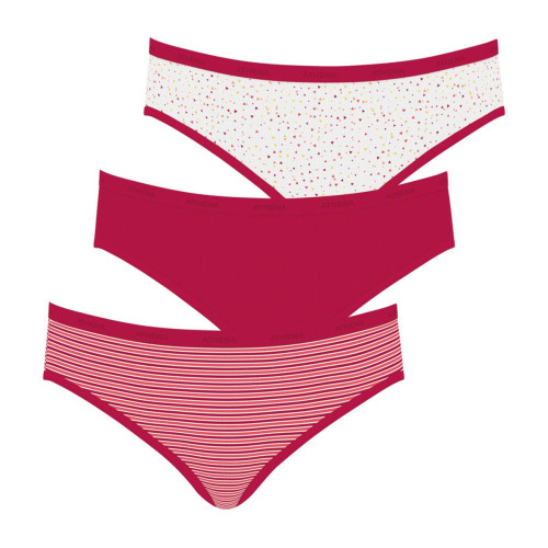 Lot de 3 slips femme Ecopack Mode Rouge en coton - Athéna - Lingerie Bonnets Profonds