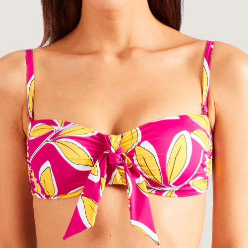 Haut de maillot de bain bandeau sans armatures Aubade Maillots DANSE DE FEUILLES hawaien rose  - Promo aubade maillot de bain