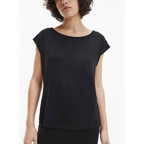 T-shirt col rond large à manches courtes - Noir en coton modal