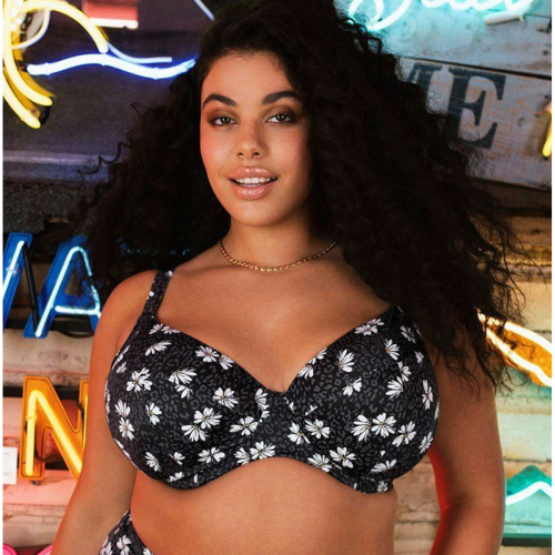 Haut de bikini plongeant - Noir imprimé Elomi Bain  - Nouveautés lingerie et maillot grande taille