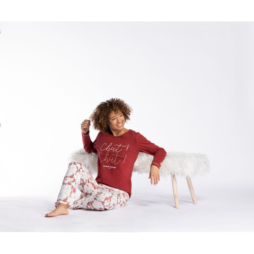 Pyjama Manches Longues - Rouge Naf Naf Homewear en coton - Naf Naf homewear - Lingerie de Nuit et Nuisettes Grande Taille