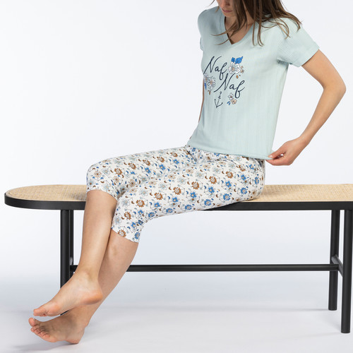 Ensemble Pyjama corsaire - Bleu Naf Naf homewear  - Lingerie de Nuit et Nuisettes Grande Taille
