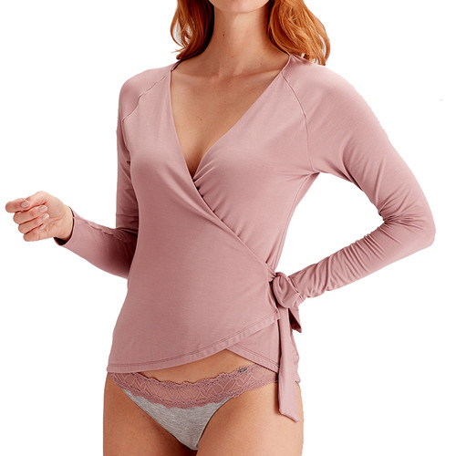 Cache-cœur manches longues Pretty Polly CASUAL COMFORT rose - Noel sleepwear