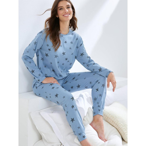 Pyjama 2 pièces avec t-shirt imprimé étoiles + pantalon bleu en coton Venca  - Venca lingerie maillot