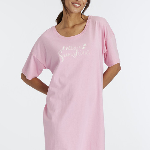 Robe Tshirt en coton - Rose Vivance  - Lingerie de Nuit et Nuisettes Grande Taille
