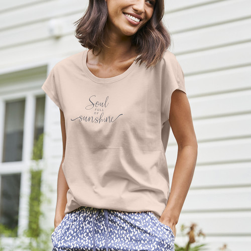 T-shirt abricot en coton Vivance  - Octobre rose